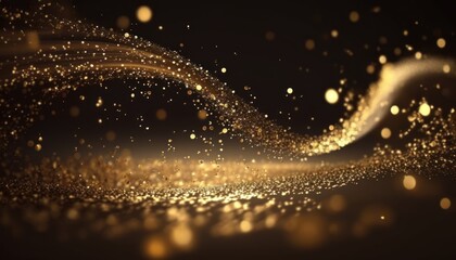 Organic 3D motion swirling and falling particle glitter art in Black and gold. Created using Generative AI.