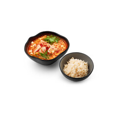 Spicy soup with chimchi with rice White Background Isolate