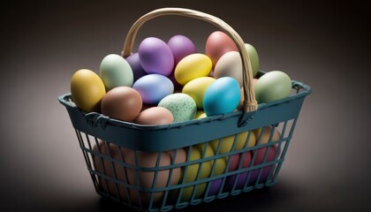 Plakat easter eggs in basket, isolated background, colorful eggs rainbow , celebration traditional holiday , generative ai