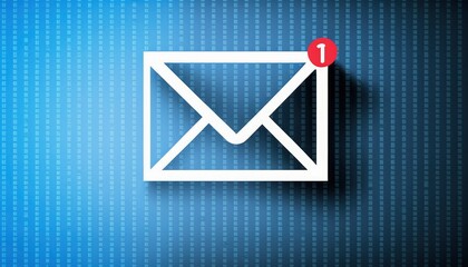 e mail icon, logo pop up envelope phone, isolated data background, white on blue, generative ai