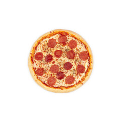 Pepperoni Pizza top view white background isolate