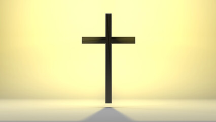 Simple Christian crucifix. Catholic cross. Marble cross in empty space. Religious symbol. Place for inscription. Christian denomination. 3d rendering. - 579506467