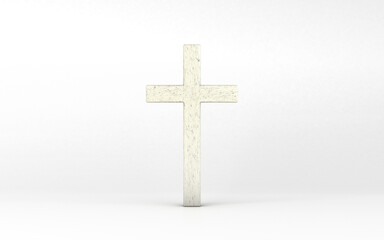 Simple Christian crucifix. Catholic cross. Marble cross in empty space. Religious symbol. Place for inscription. Christian denomination. 3d rendering. - 579506621