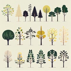 Isolated tree on white background, The collection of trees. Set of trees and shrubs. Collection of natural design elements trees with leaves. generative ai