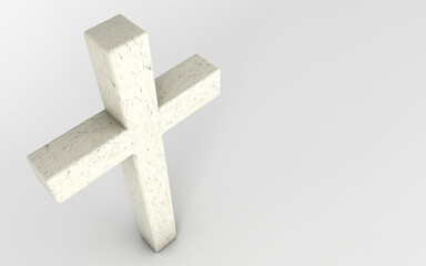Simple Christian crucifix. Catholic cross. Marble cross in empty space. Religious symbol. Place for inscription. Christian denomination. 3d rendering.