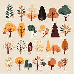 Isolated tree on white background, The collection of trees. Set of trees and shrubs. Collection of natural design elements trees with leaves. generative ai