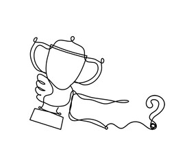 Abstract cup with question mark as continuous lines drawing on white as background