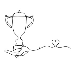 Abstract cup with heart as continuous lines drawing on white as background