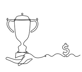 Abstract cup with dollar as continuous lines drawing on white as background