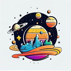 Fototapeta premium Futuristic space poster with planets. Fantasy space poster. abstract art illustration. isolated white background. generative ai