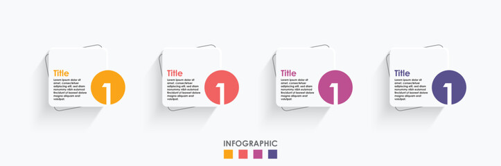 Business infographic process with square template design with 4 options or steps. Professional infographic or info chart template isolated on white background with multiple colors