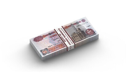 Obraz na płótnie Canvas Money 50 Egyptian pounds 3d Egyptian-banknotes of 50 bills on white background