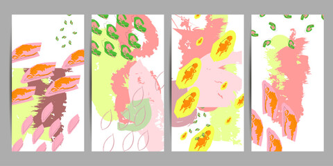 Collection of postcards in gentle pastel colors creative floral artistic cards. hand drawn textures. vector