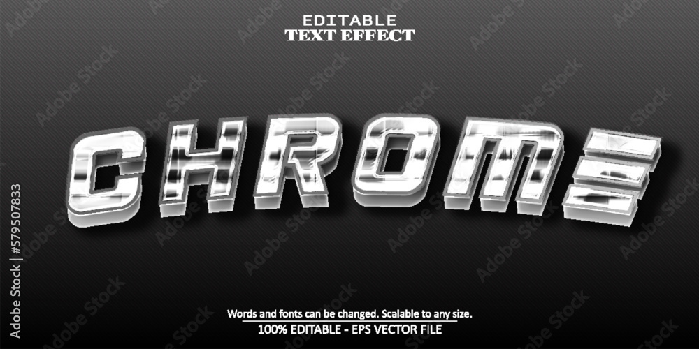Poster chrome text effect, editable silver metallic text style
