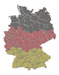 Deutschlandkarte 2er Postleitzahlen Vektor Grafisch Farblich Markierbar für Darstellung von (Vertriebs) Regionen