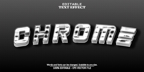 chrome text effect, editable silver metallic text style