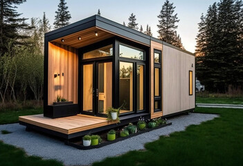 Modern Tiny Home Designs: AI-Generated Renderings of Rustic, Cozy, and Sustainable Tiny Houses - obrazy, fototapety, plakaty
