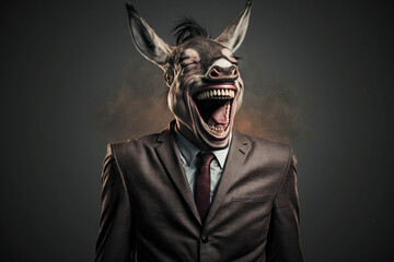 Donkey Laughing dressed in a business man's suit Generative AI - obrazy, fototapety, plakaty