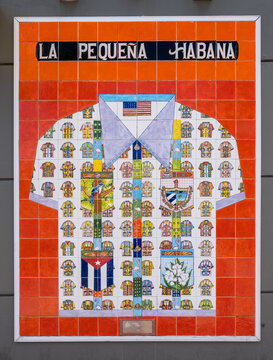 Mosaic with cuban guayaberas, a type of traditional shirt, in Little Havana, Miami
