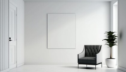 Obraz na płótnie Canvas Mockup frame in modern living room with armchair Created with generative Ai technology