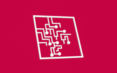Maze puzzle with white color, Technology and engineering, Artificial Intelligence, Viva Magenta background, 3d render 2023