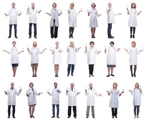 Obraz premium group of doctors holding jar isolated on white
