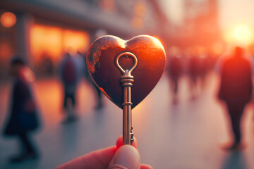 A person holding a key with a heart