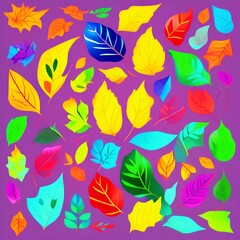 Fototapeta na wymiar Flat colorful vector leaves set 8k - generative ai
