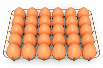Farm raw organic brown eggs for morning breakfast in metal tray