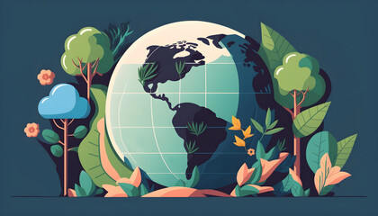 Naklejka premium Green growing planet earth, ‘Earth Day’ flat design concept 