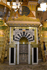 Fototapeta na wymiar Prophet Mohammed Mosque - inside Al Masjid an Nabawi - Rawdah Mubarak Riadhul Jannah mehrab - Medina