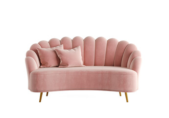 Pink sofa in art deco style with pillow