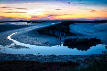 Obraz premium Stunning landscape. Dramatic sunset. Carboneros marshes, in Chiclana de la Frontera, province of Cadiz, autonomous community of Andalusia, Spain.