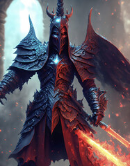 Surreal illustration of a knight dark character