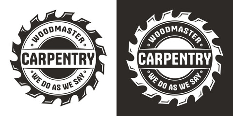 Wood saw for slice of tree or timber for logo and design of workshop or sawmill. Blade or circular saw for sawing of woodmaster or carpenter.