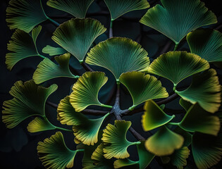 Ginkgo biloba green leaves background created with Generative AI technology