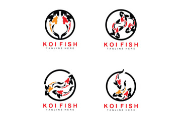 Koi Fish Logo Design, Chinese Lucky And Triumph Ornamental Fish Vector, Company Brand Gold Fish Icon