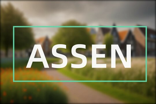 Assen: Der Ortsname der niederl&auml;ndischen Stadt Assen in der Region Drenthe vor einem Foto