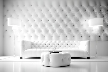 modern light interior with sofa and white walls, generative AI
