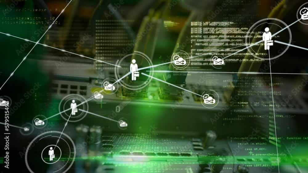 Poster animation of network of connections over computer server