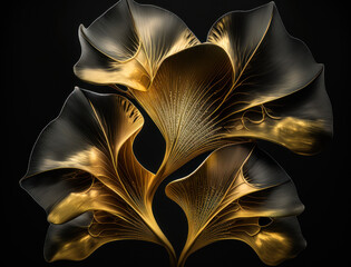 Ginkgo biloba golden leaves Dark background created with Generative AI technology