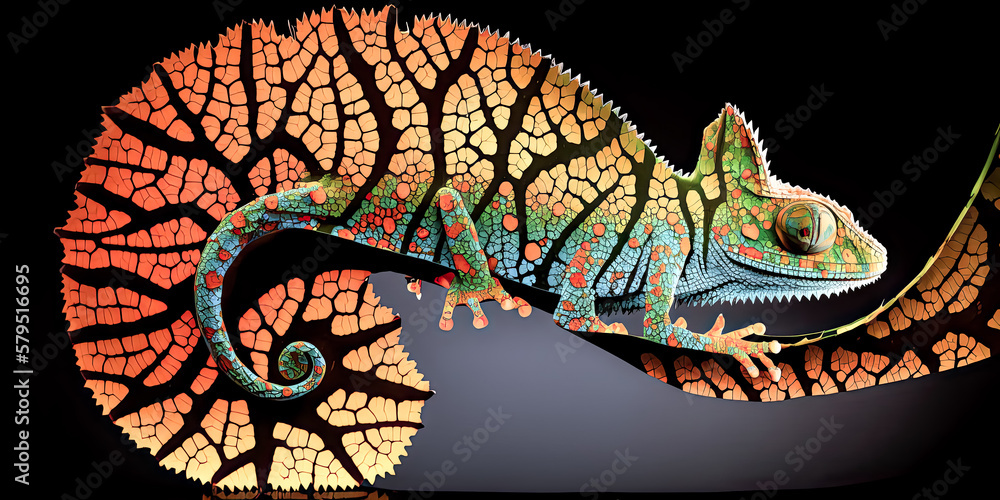 Poster the negative space of a furcifer pardalis' tail is highlighted, revealing its intricate scales. - ge
