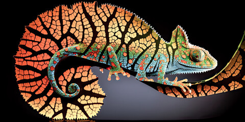 The negative space of a Furcifer Pardalis' tail is highlighted, revealing its intricate scales. - generative ai