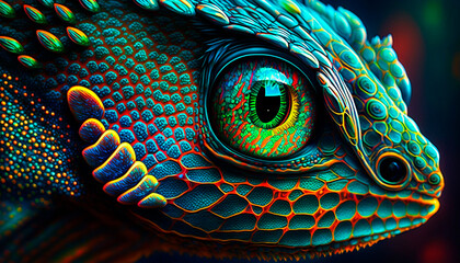 A close-up eyes of lizard, generative ai