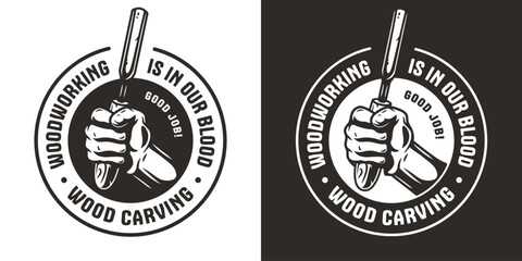 Chisel in hand for wood craft workshop. Carpenter tool or equipment for repair, professional carpentry work