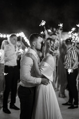 newlyweds at a wedding of sparklers