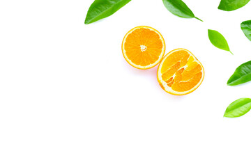 High vitamin C, Juicy and sweet. Frame made of fresh orange fruit on white background.