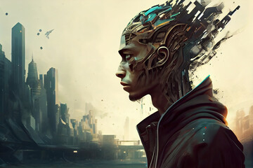 Android, humanoid Futuristic ilustrarion. AI Generated.
