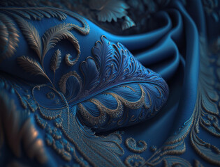 Lines and folds of blue colored fabric created with Generative AI technology