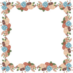Easter flower wreath . Easter frame with decorated eggs and flowers and symbols of bright Easter